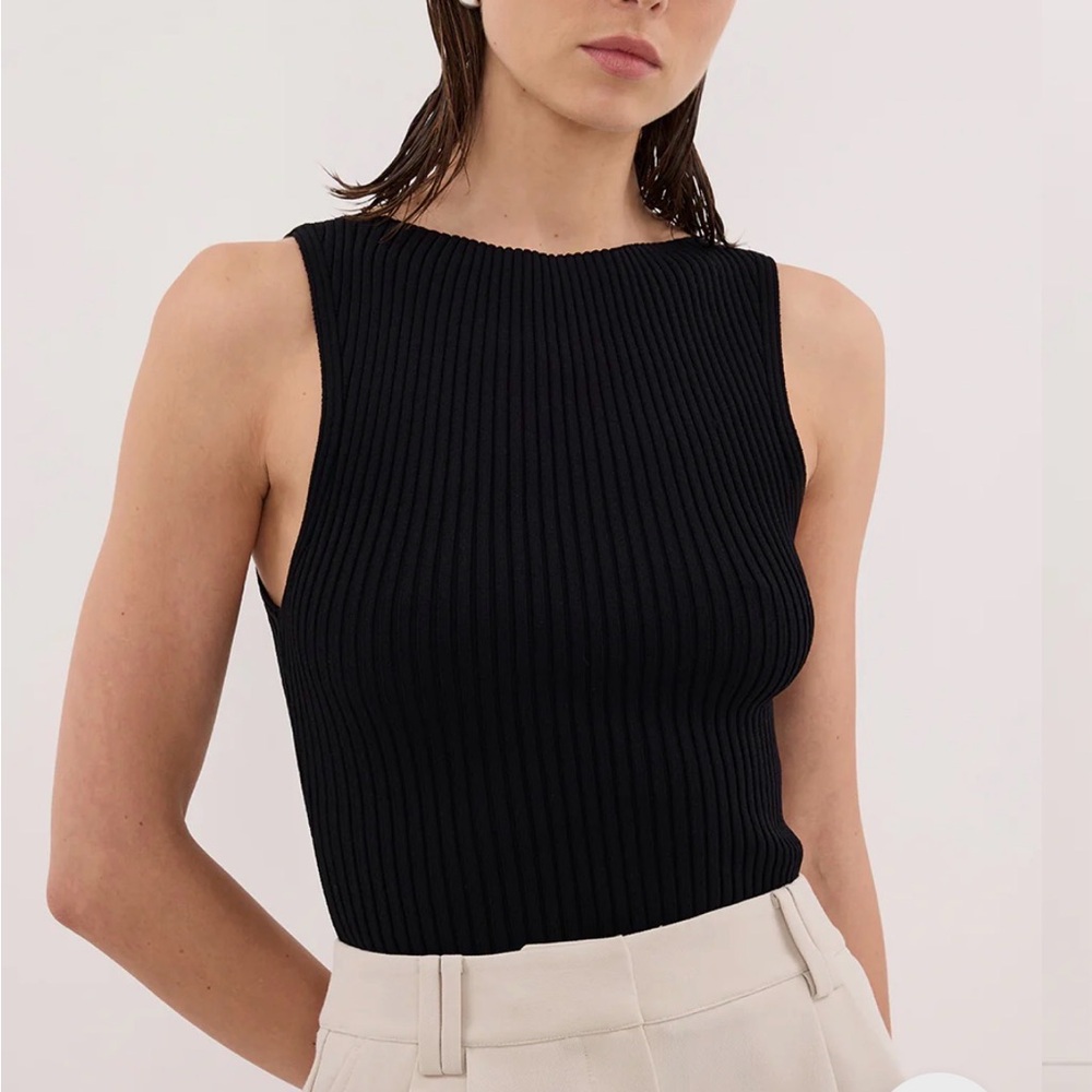 Dissh women’s large black sierra sleeveless top ribbed stretchy knit summer